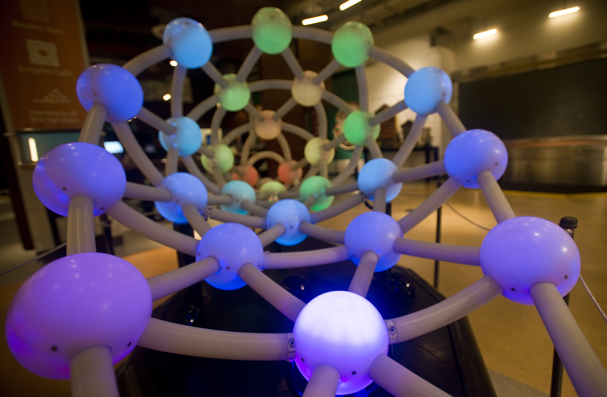 Interactive sculpture that makes a harmonic soundscape