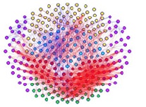 Colorful network filled with yellow, purple, red, green and blue dots
