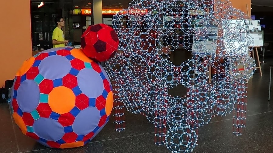 Bridges 2013-zome and felt polyhedral sculptures