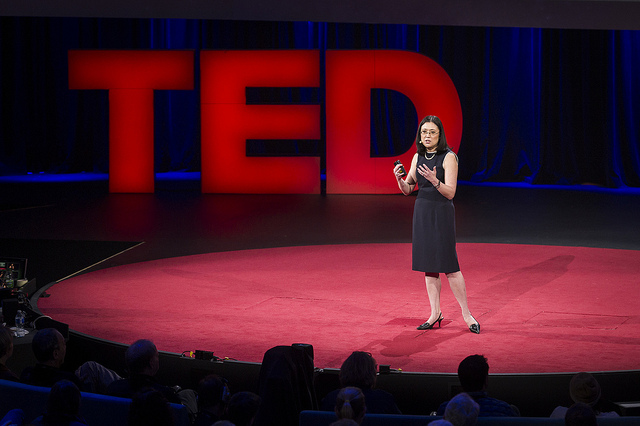Wendy Chung does a TED talk on the 2014 TED conference stage