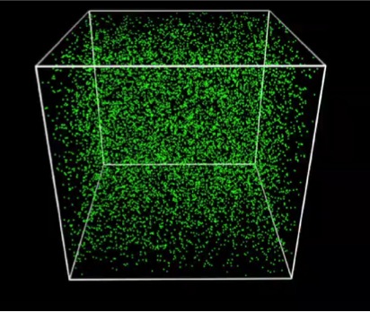 3D cube drawing with neon green dots inside on a black background