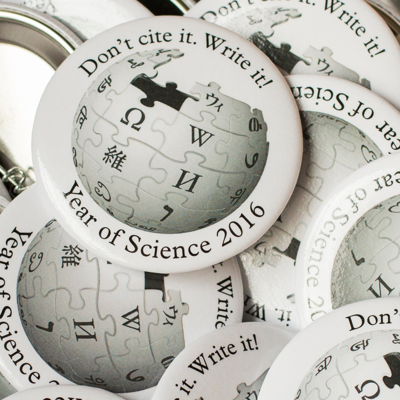 Pile of Wikipedia 2016 Year of Science pins