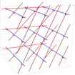 Digital image of a cube with red and blue lines in it