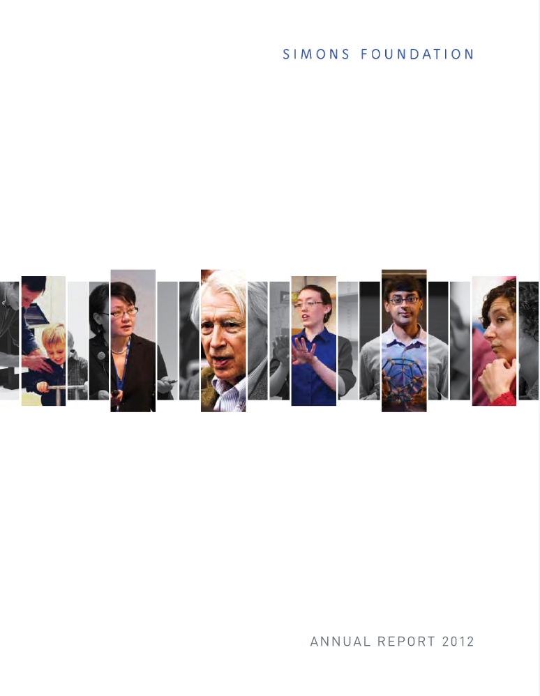 Simons Foundation 2012 Annual Report cover, featuring six images of people
