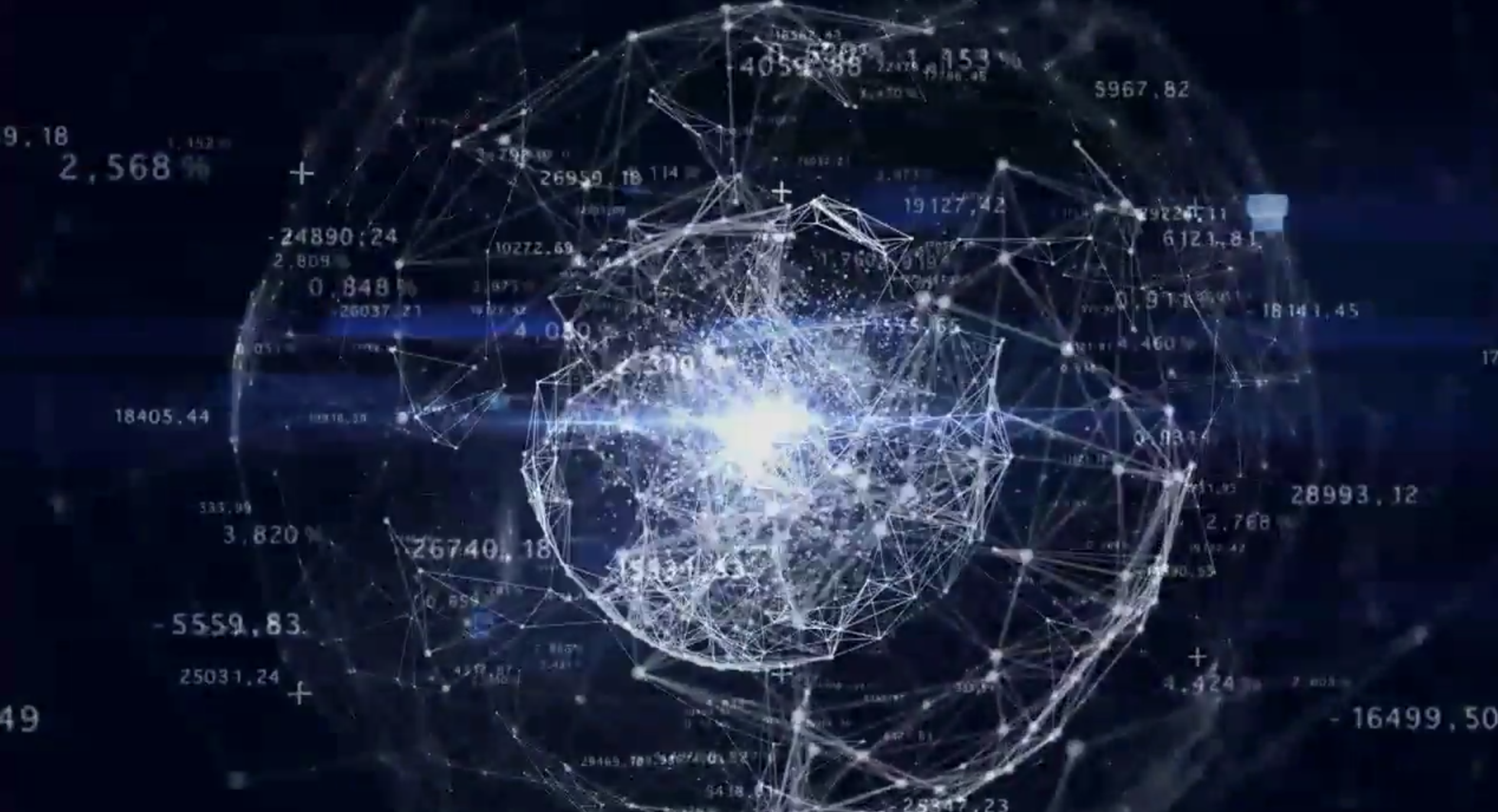 A three-dimensional rendering of spherical system connections on a server around a globe