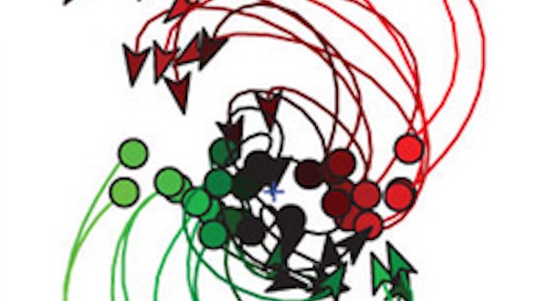 A projection of the activity of a population of motor cortex neurons activity during reaching