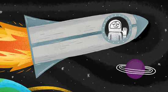 Digital illustration of an astronaut in a rocket