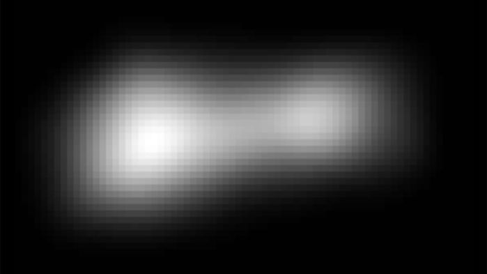 Pixelated black and white photo with two white lobes