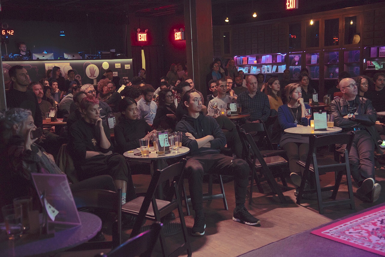 The crowd at Caveat for the Imagine Science Film Festival’s closing night, during which the Symbiosis films were screened for the first time