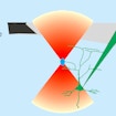 A schematic diagram of in vivo two photon excitation imaging of a neocortical pyramidal neuron. The cell was filled with a fluorescent calcium sensor using an intracellular microelectrode.