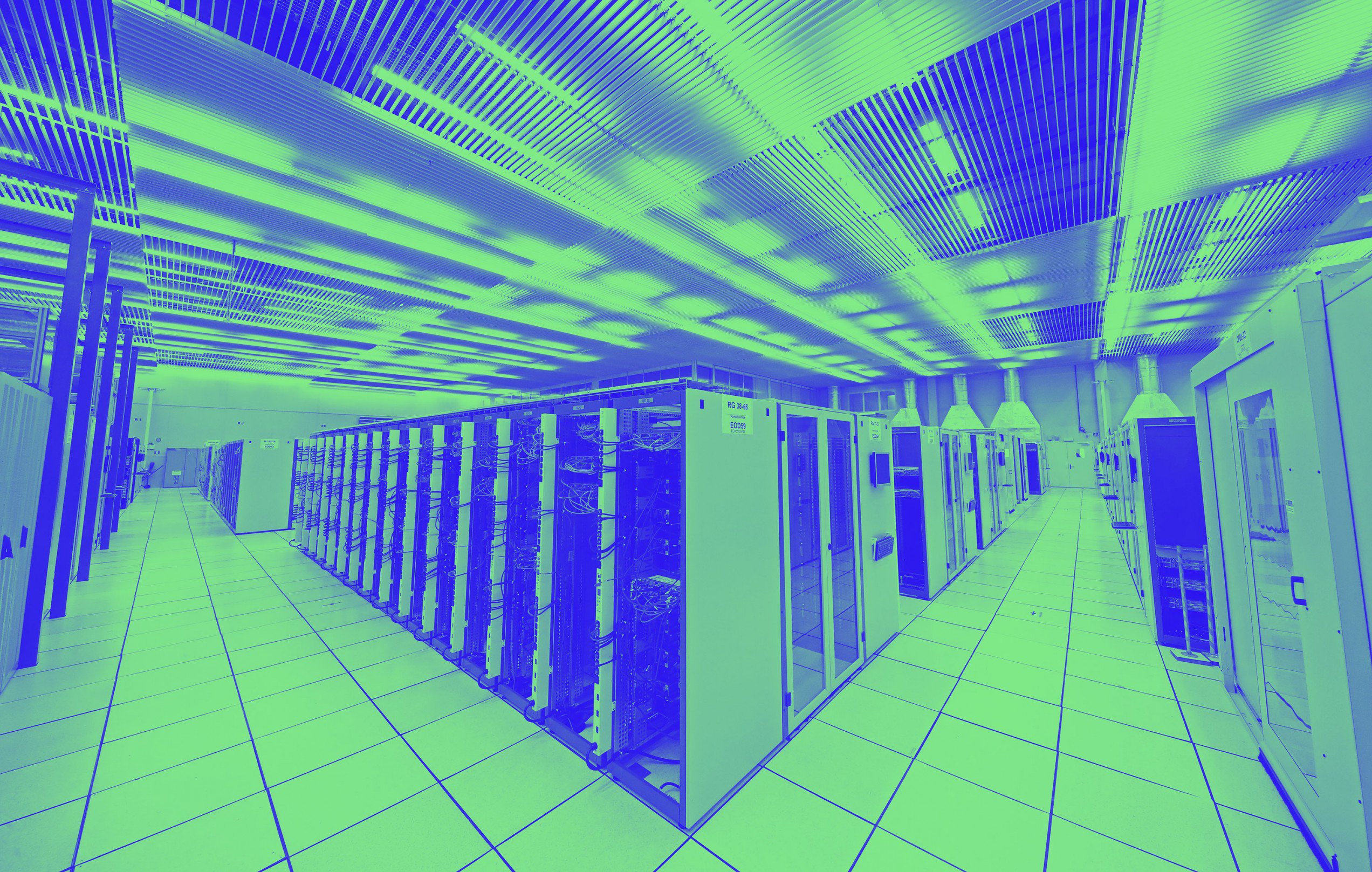 Blue and green image of tech center