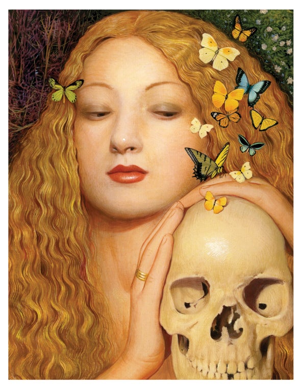 painting of woman and skull
