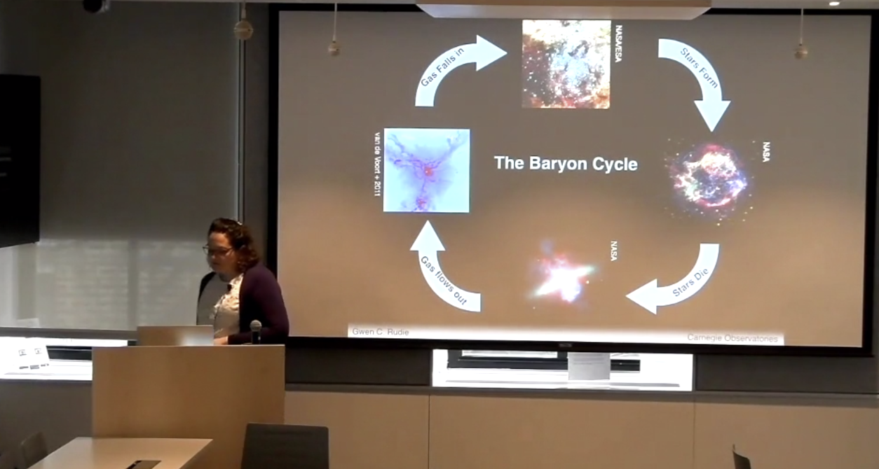 Person presenting slideshow titled The Baryon Cycle