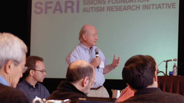 Image of Gerry Fischback talking at a SFARI meeting