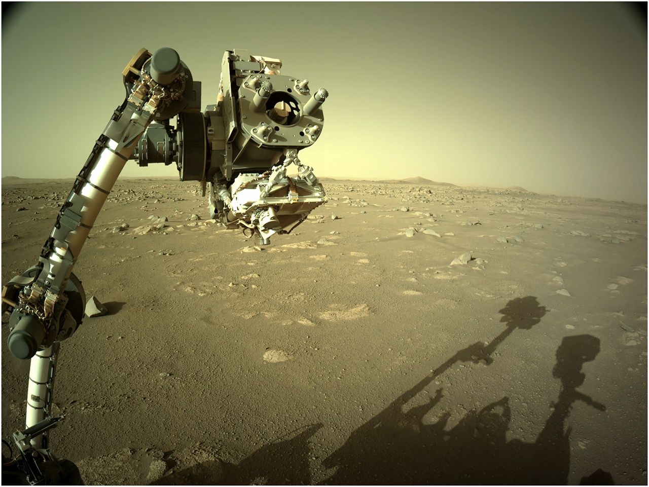 Back view of NASA’s Perseverance rover on Mars