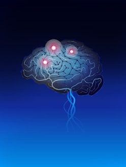 带有爱神经元的蓝色大脑从它身上下来
