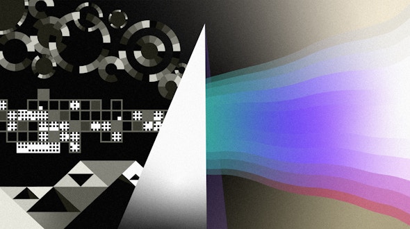 Stylized image of a prism and a rainbow