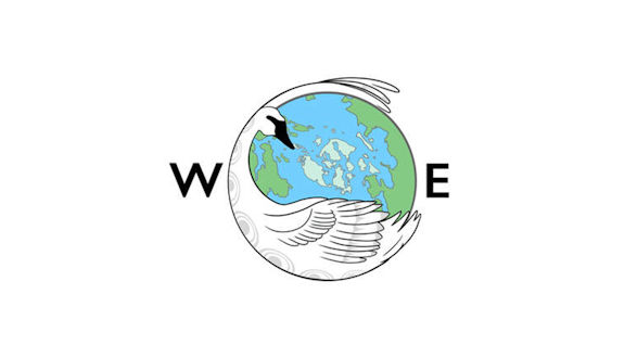 swan hugging the earth with w on the left and e on the right