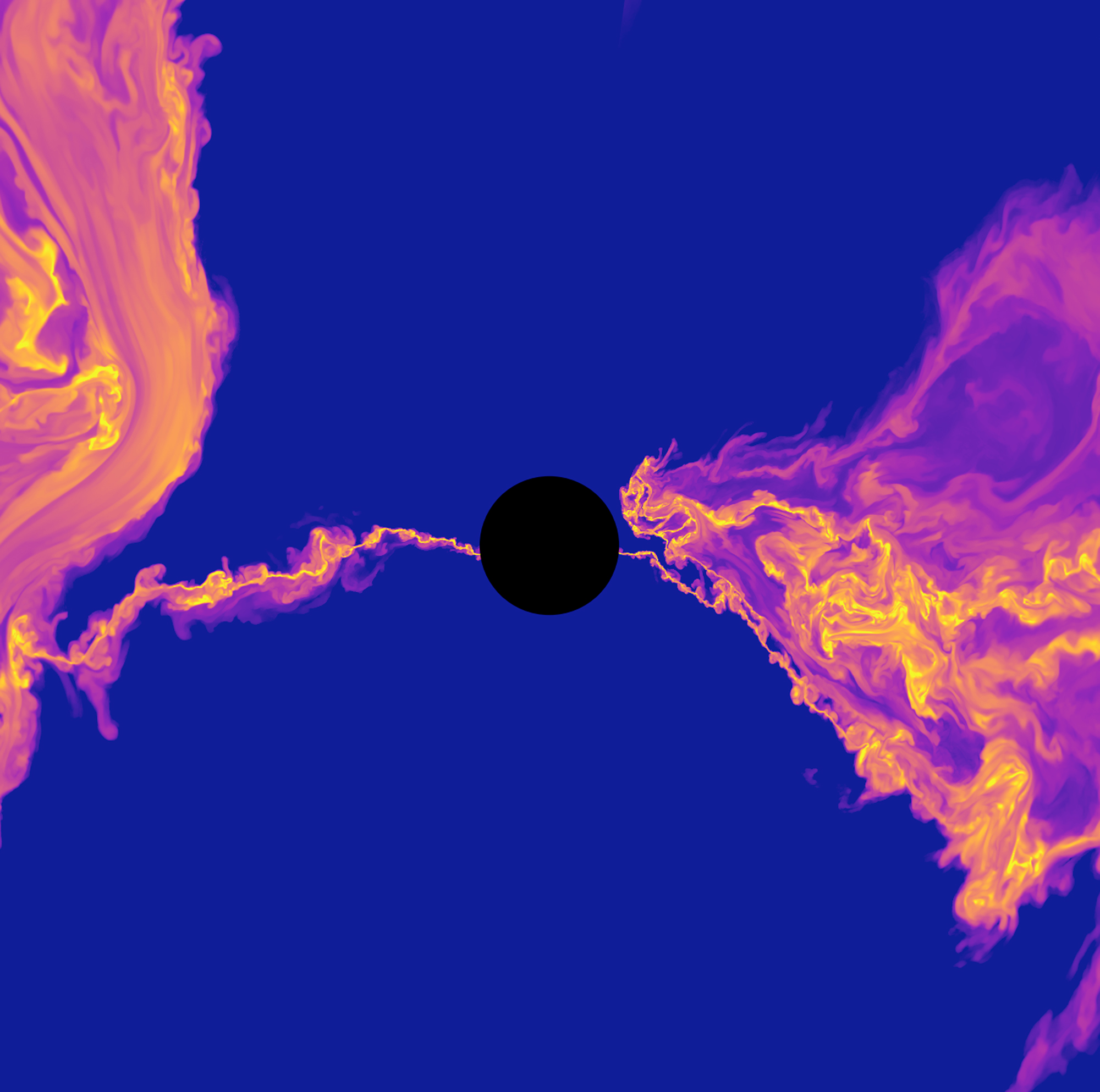 A snapshot from a simulation of how the magnetic fields of a black hole can create intense flares.