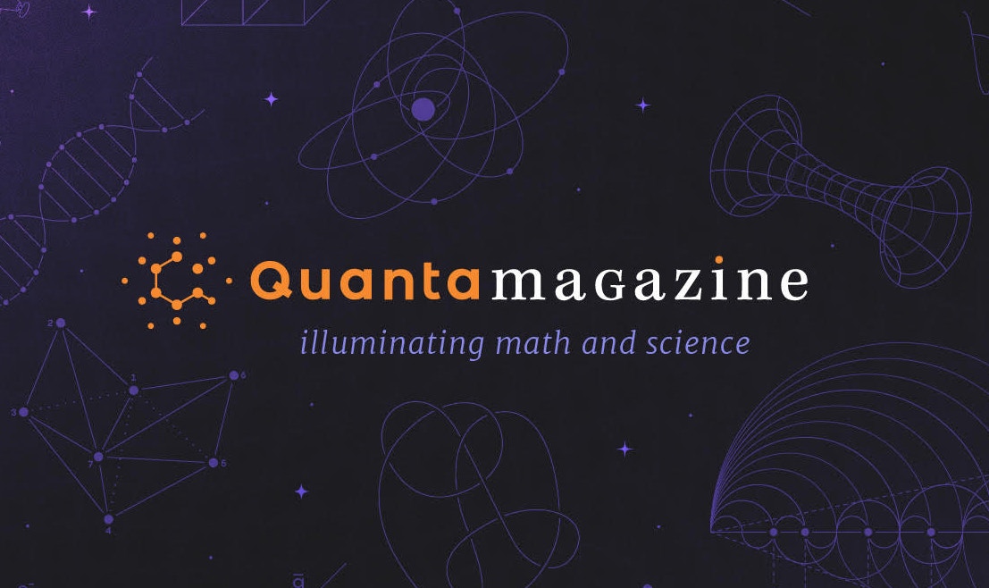 Quanta Magazine logo with science symbols around it