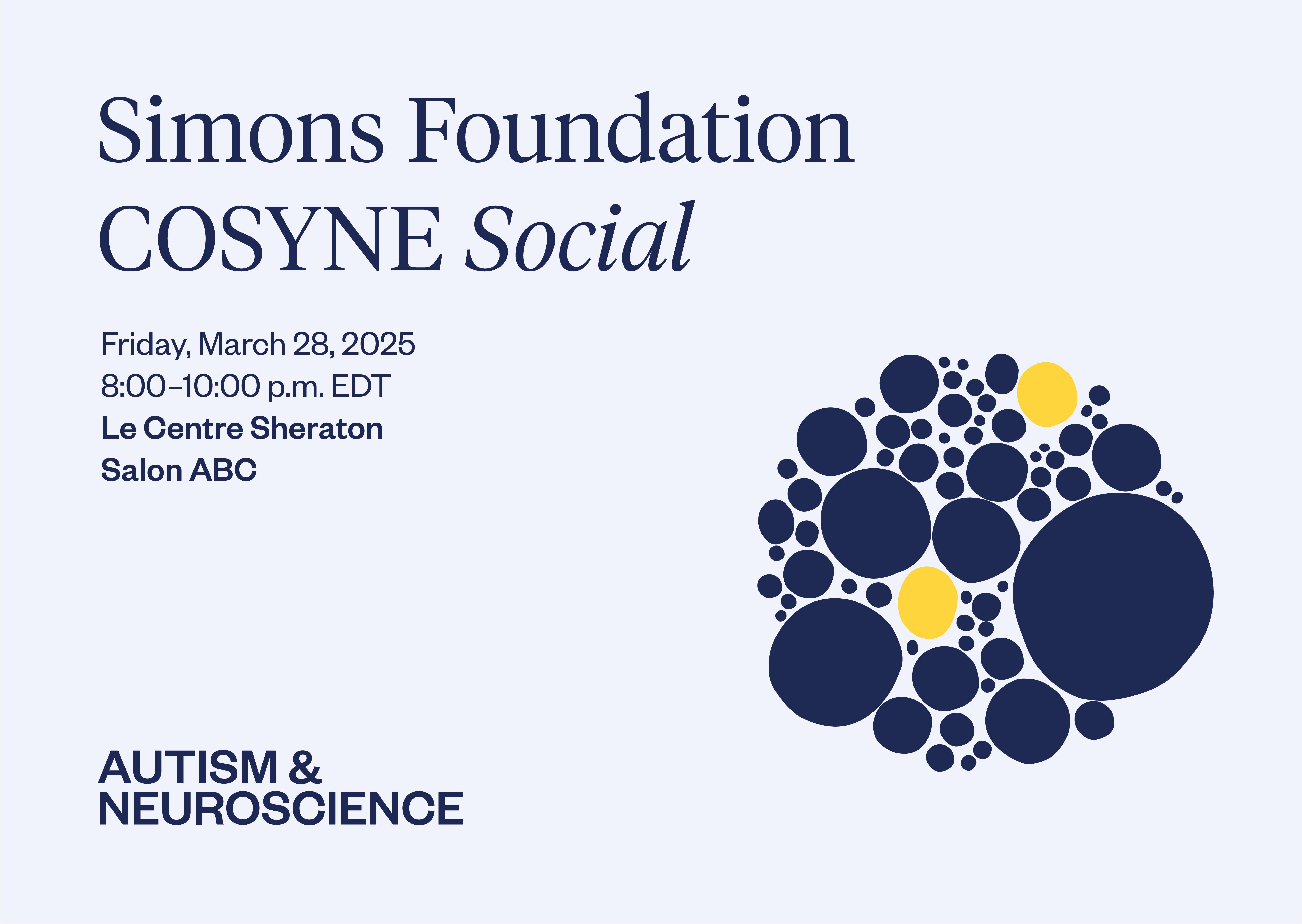 Graphic promoting the social hosted by the Simons Foundation at COSYNE 2025.