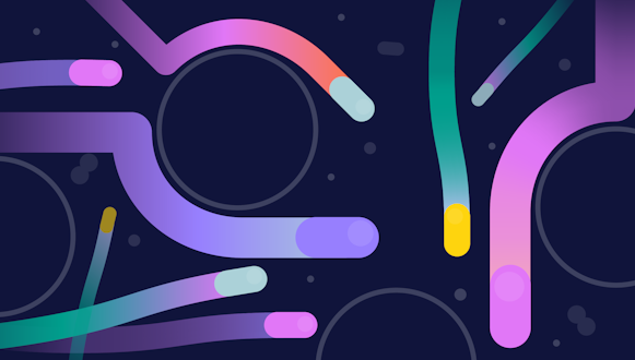 Stylized image of bacteria swimming though an obstacle-filled liquid