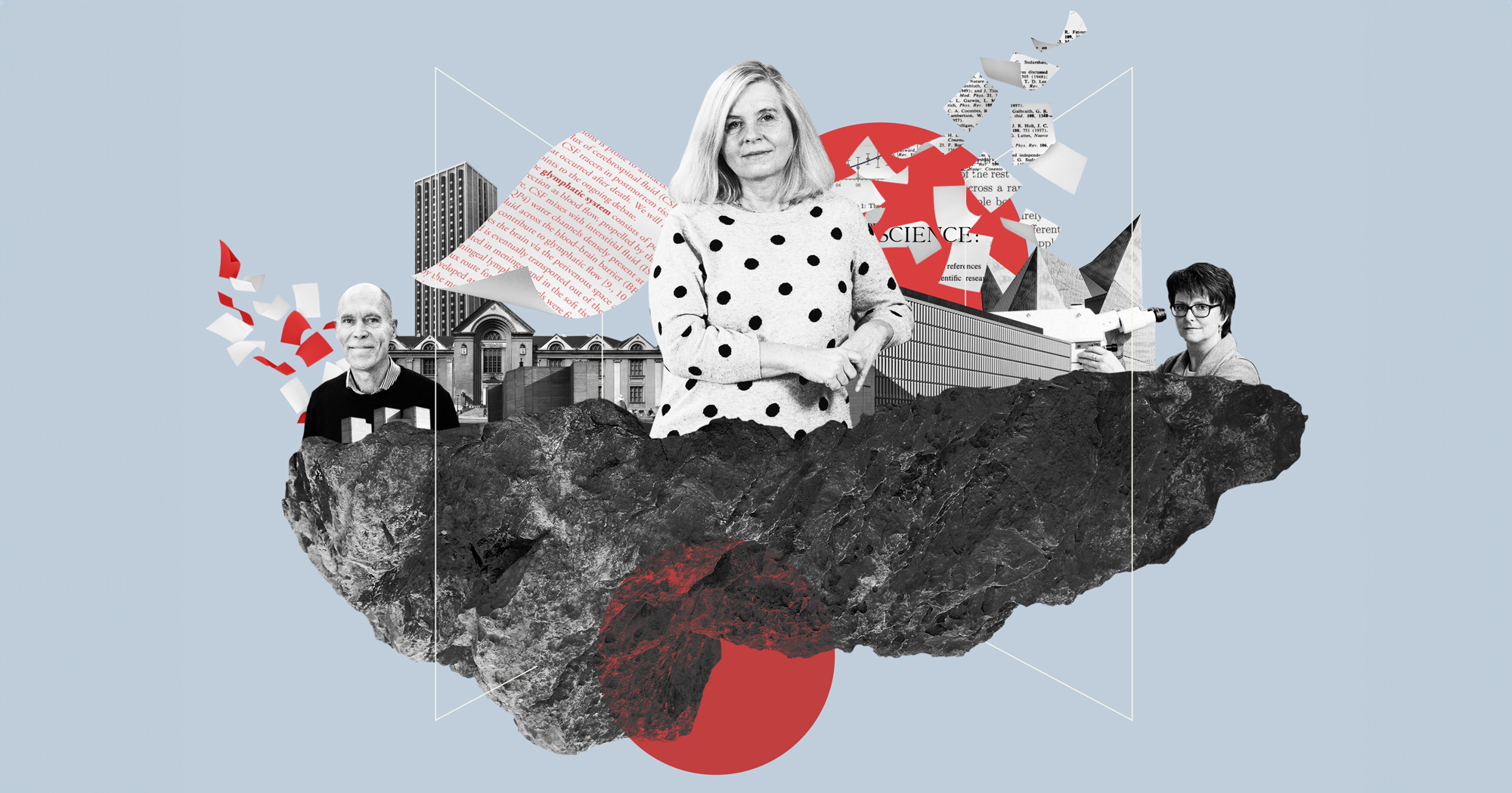 Photo collage of ﻿Christer Betsholtz, a vascular biologist, ﻿Maiken Nedergaard, a neuroscientist, and ﻿Britta Engelhardt, a neuroimmunologist, vascular biologist and expert on brain barriers.