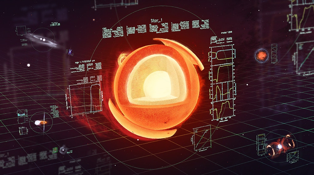 An illustration of a star's cross-section with an overlay of MESA models.
