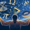Atlas holding up a world filled with math symbols.