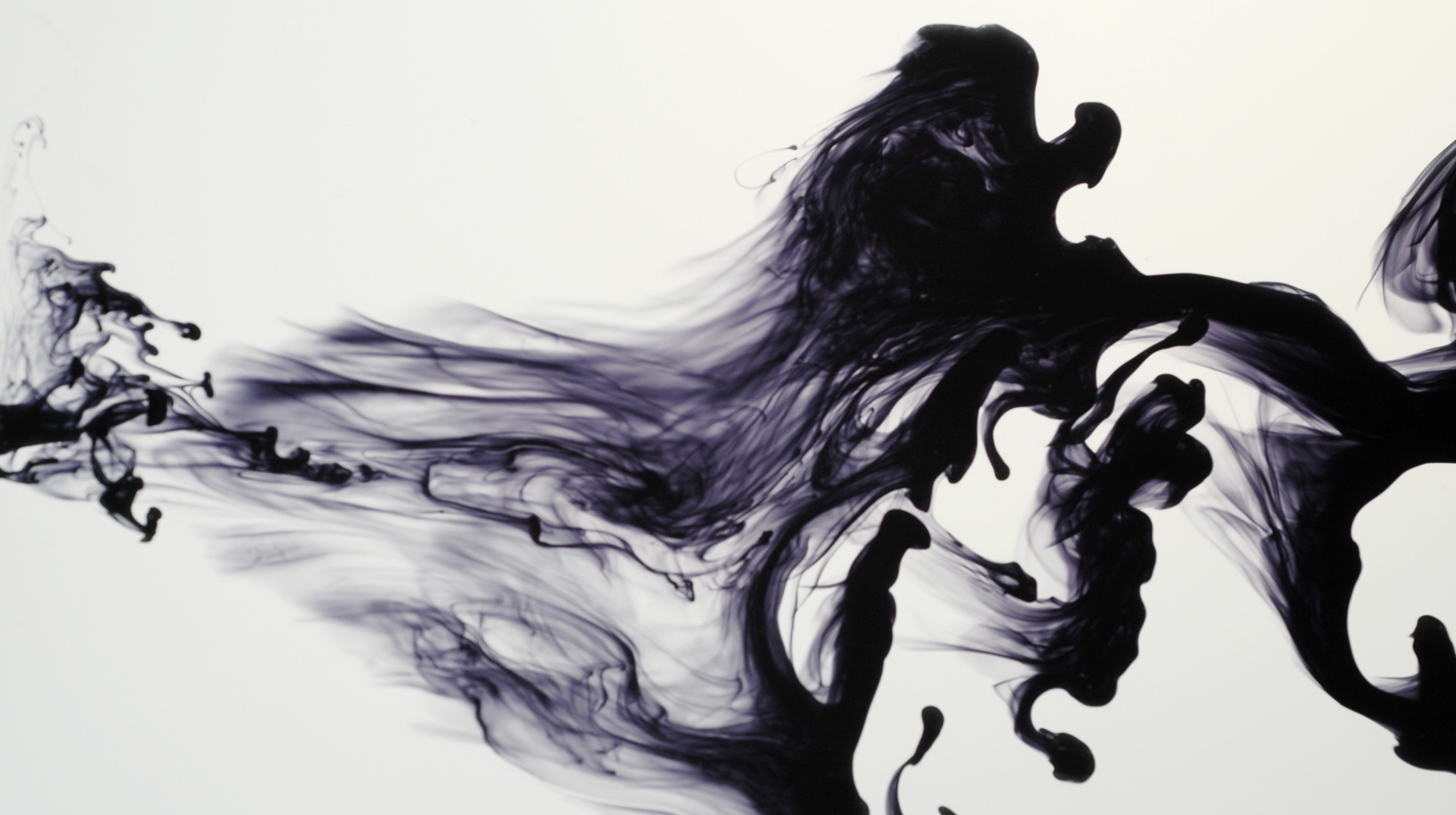 Droplet of ink squirted into water showing vortices and turbulence