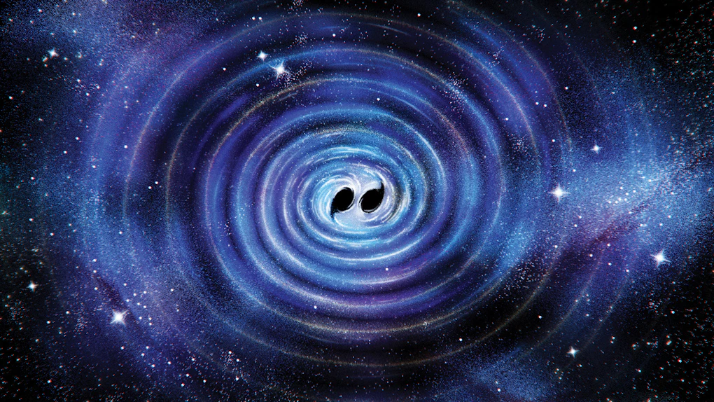 Artist representation of gravitational waves generated by two colliding black holes