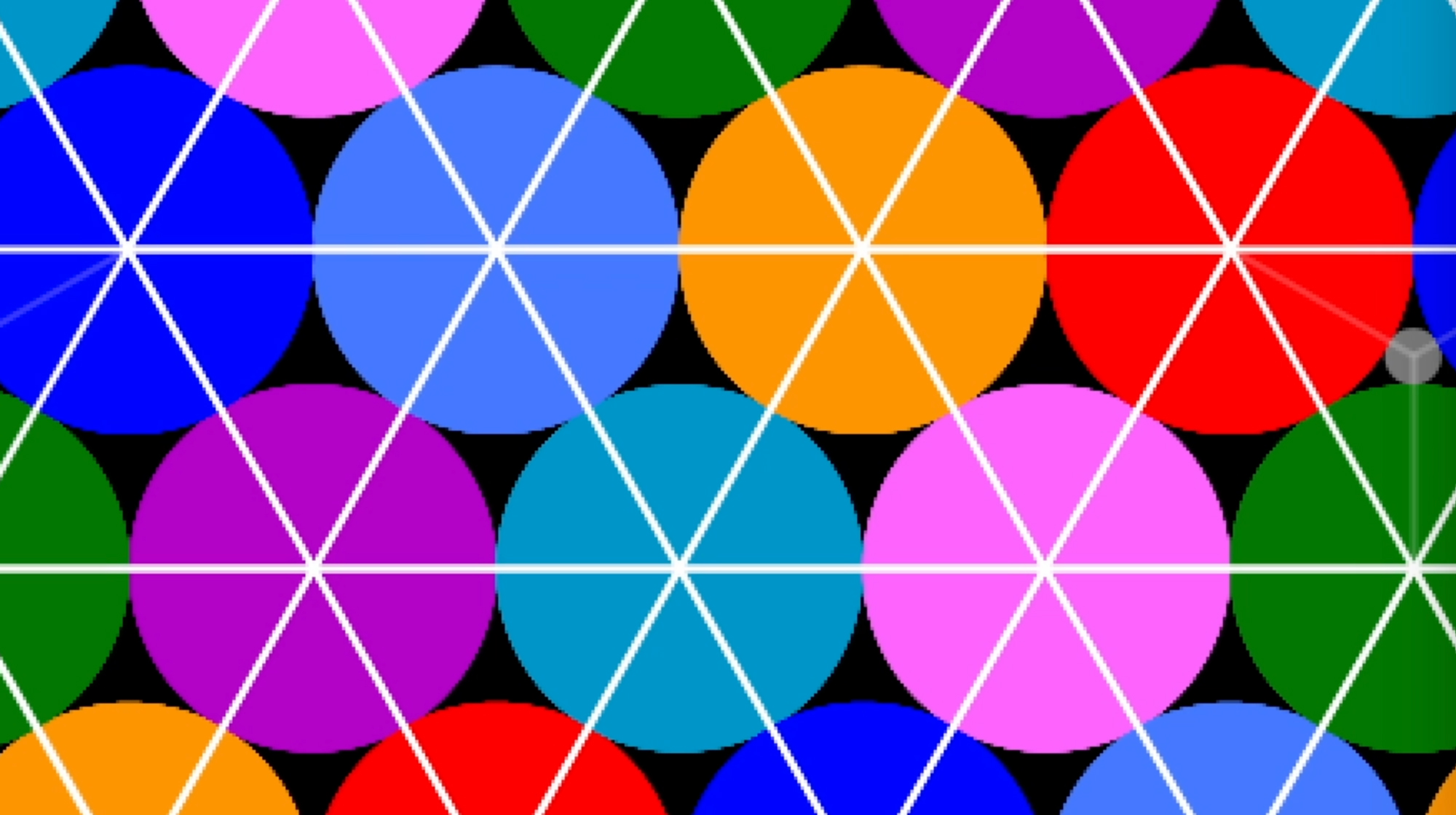 A simulation with many brightly colored circles