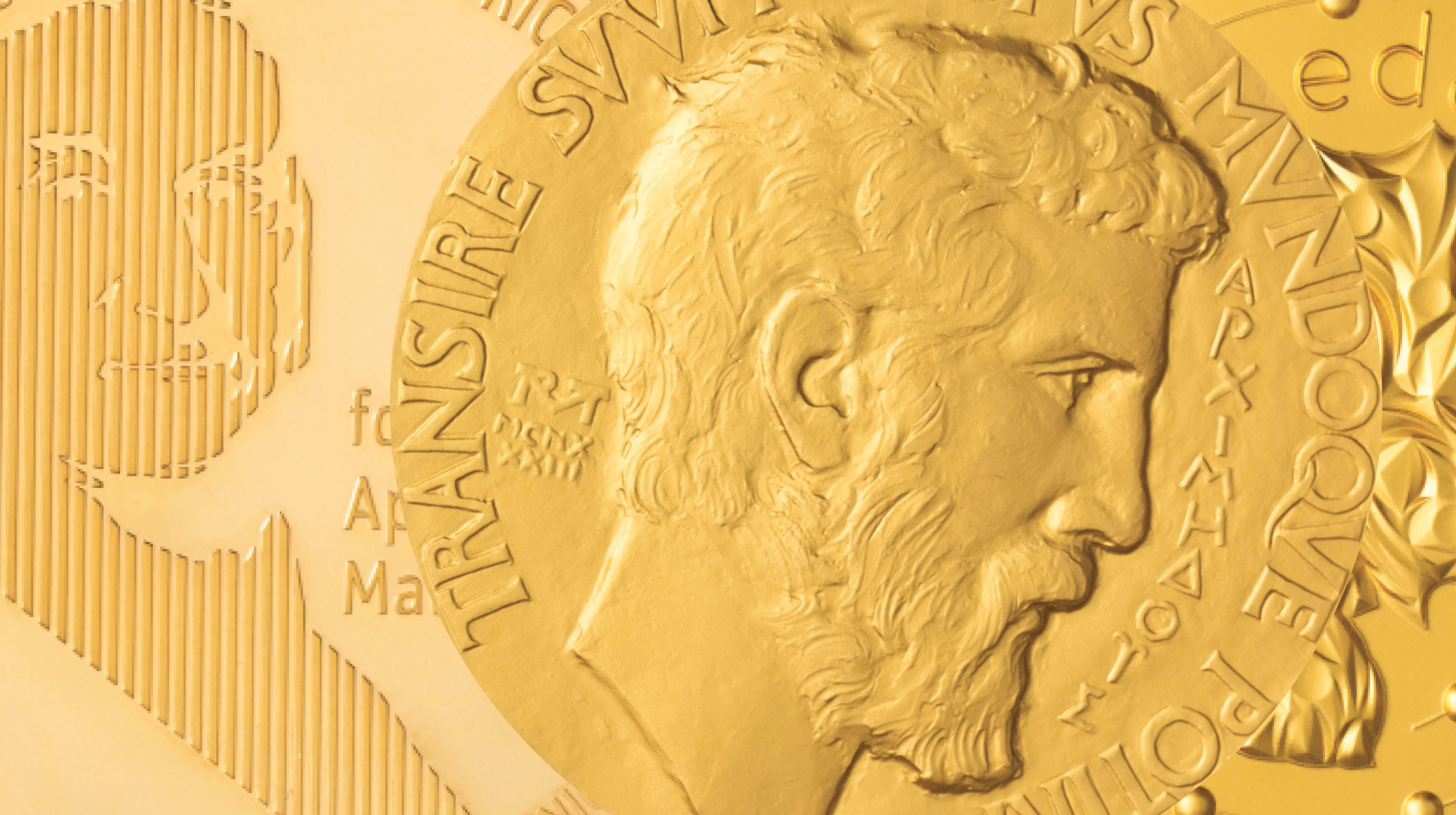 A close-up view of the Fields Medal.