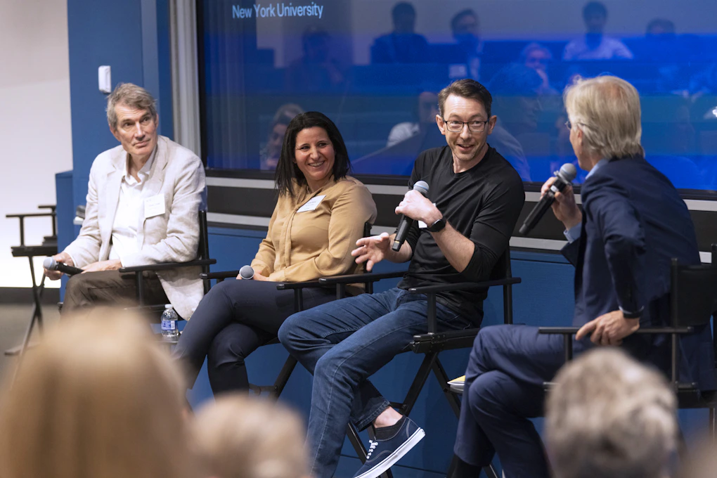 Photo of Steven Crowley, Laure Zanna, Steven Brunton and Robbert Dijkgraaf during their panel.