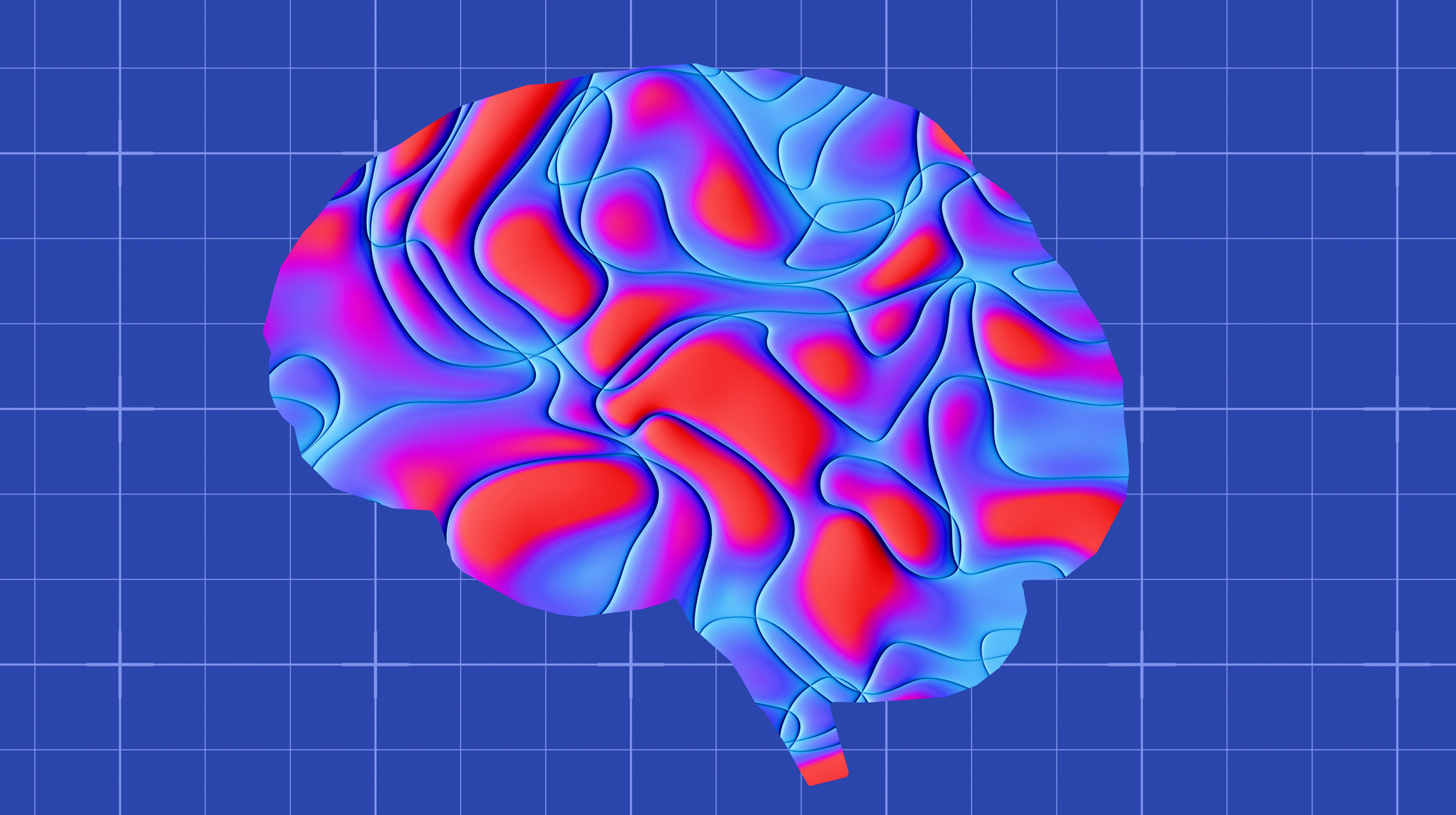 Abstract brain illustration with flowing color patterns.