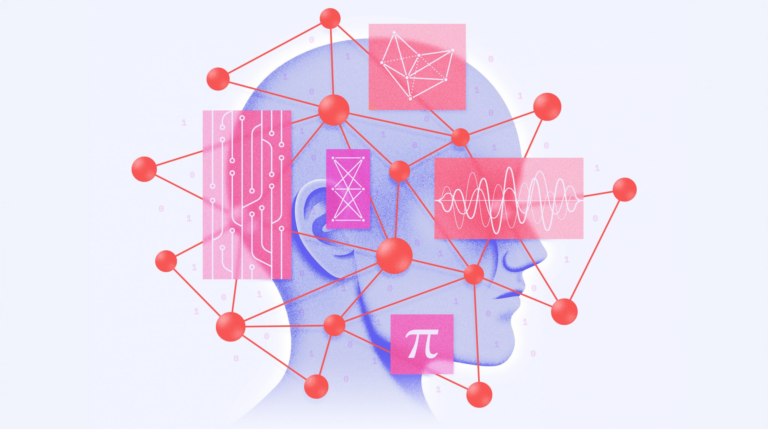 Math symbols surround an illustration of a human head