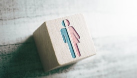 Gender Icons For Male And Female Cut In Half On Wooden Block On A Table