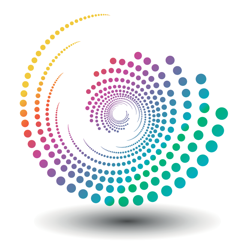 Abstract image of a spiral in colored dots.